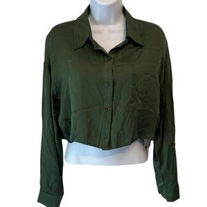 Forest Green Fairy Feminine Preppy Sadie & Sage Cropped Button Down Blouse